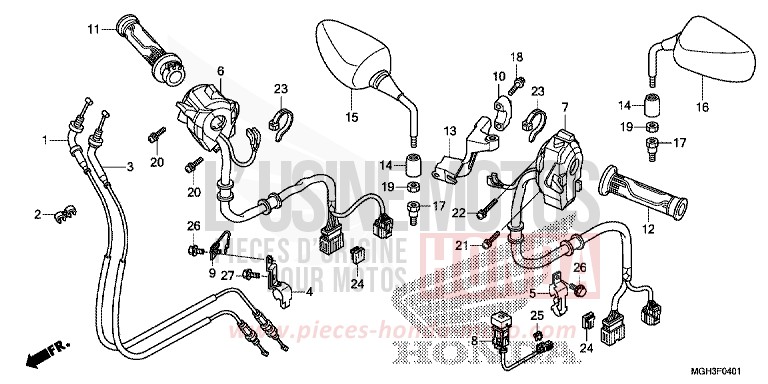COMMUTATEUR/CABLE/MIROIR (VFR1200XD) de VFR1200X "Crosstourer" DCT CANDY PROMINENCE RED (R342) 2012